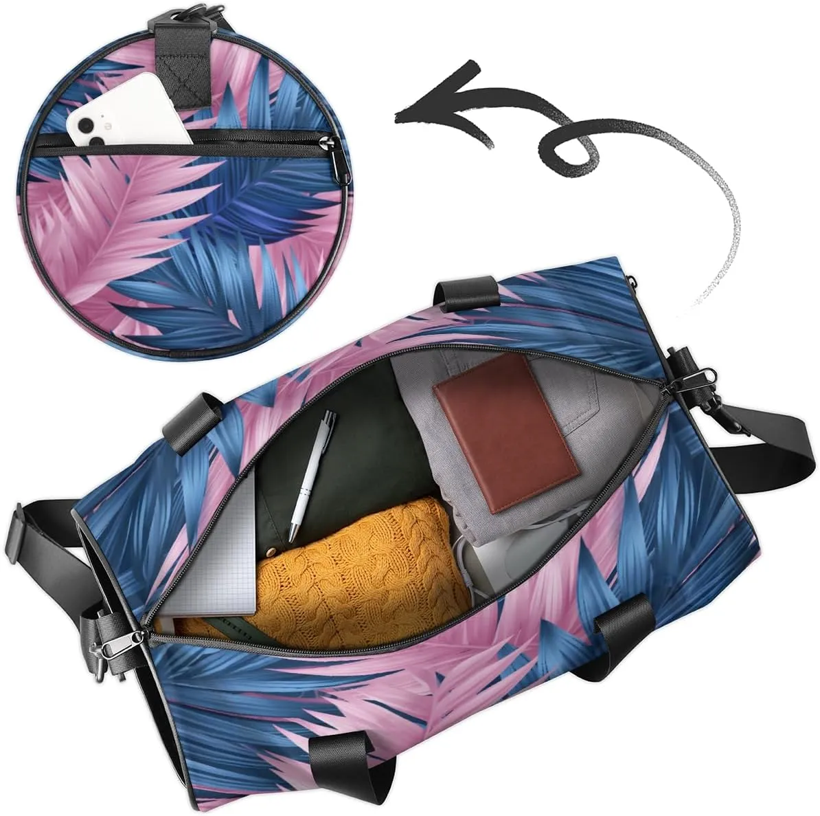 Custom Dance Duffel Bag Sport Backpacks Gyms and Weekend Overnight Travel Duffle Bag Birthday Christmas Halloween Waterproof, Blue Orchards Palm Leaf