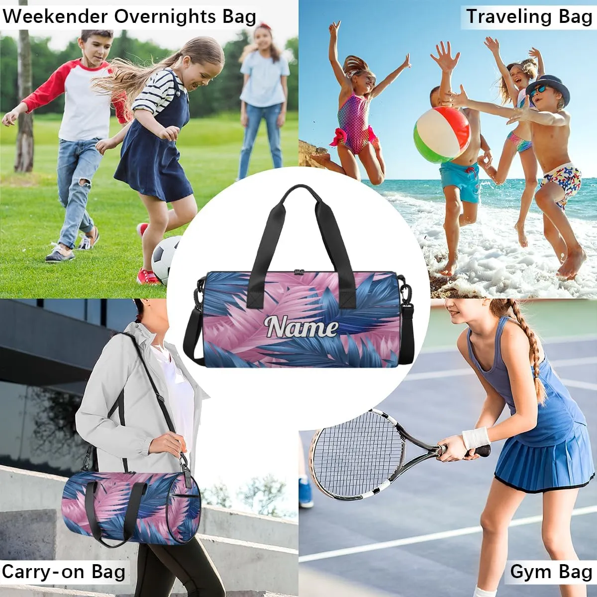 Custom Dance Duffel Bag Sport Backpacks Gyms and Weekend Overnight Travel Duffle Bag Birthday Christmas Halloween Waterproof, Blue Orchards Palm Leaf