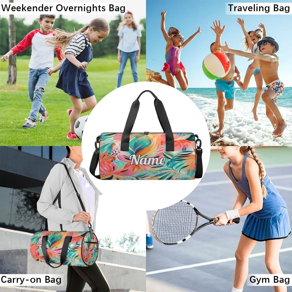 Custom Dance Duffel Bag Sport Backpacks Gyms and Weekend Overnight Travel Duffle Bag Birthday Christmas Halloween Waterproof, Coconut Palms Watercolor Style