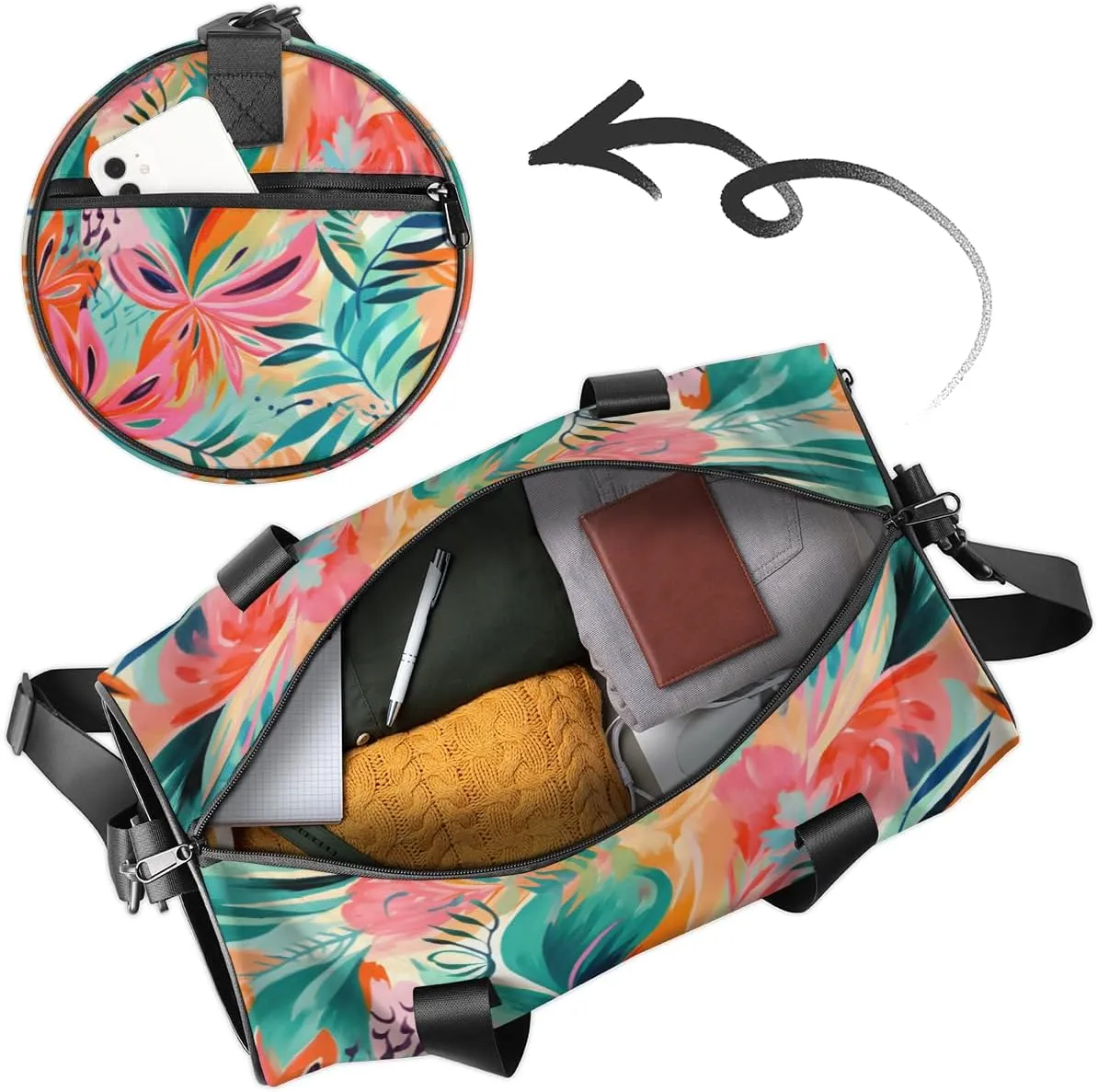 Custom Dance Duffel Bag Sport Backpacks Gyms and Weekend Overnight Travel Duffle Bag Birthday Christmas Halloween Waterproof, Coconut Palms Watercolor Style
