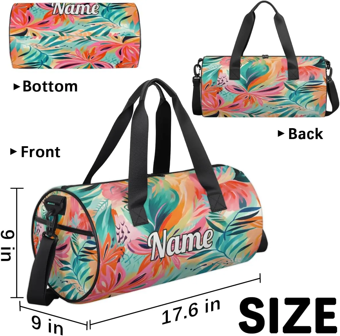 Custom Dance Duffel Bag Sport Backpacks Gyms and Weekend Overnight Travel Duffle Bag Birthday Christmas Halloween Waterproof, Coconut Palms Watercolor Style