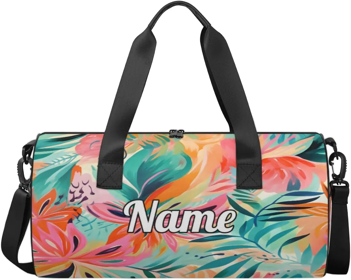 Custom Dance Duffel Bag Sport Backpacks Gyms and Weekend Overnight Travel Duffle Bag Birthday Christmas Halloween Waterproof, Coconut Palms Watercolor Style
