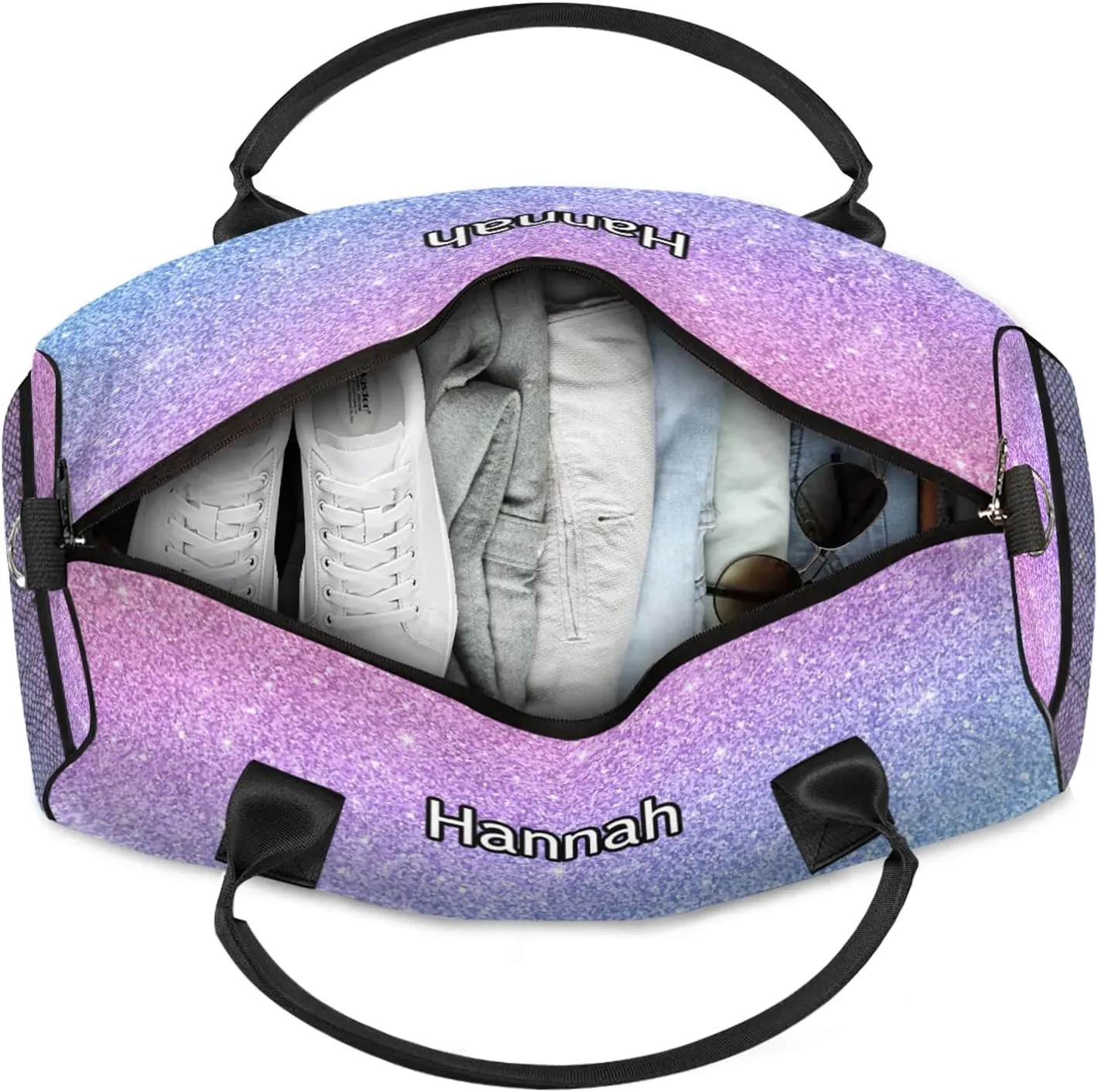 Custom Dance Duffel Bag with Name Personalized Dance Ballet Bags Waterproof Customized Travel Bag Carry-On Tote 17.4in, Blue Purple Glitter