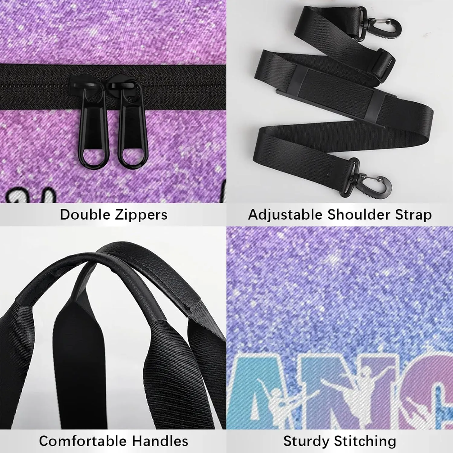 Custom Dance Duffel Bag with Name Round Personalized Dance Ballet Bags Waterproof Customized Travel Bag Carry-On Tote 17.6in, Blue Purple Glitter