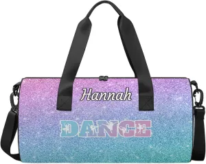 Custom Dance Duffel Bag with Name Round Personalized Dance Ballet Bags Waterproof Customized Travel Bag Carry-On Tote 17.6in, Blue Purple Glitter