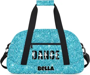 Custom Dance Gym Bag Ballet Personalized Name Sport Duffel Bag for Girls Carry On Overnight Weekender Travel Bag Training Bags, Glitter Blue