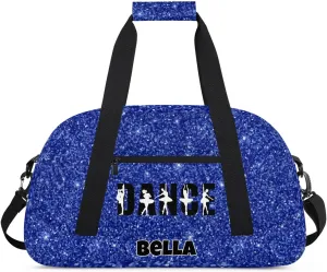Custom Dance Gym Bag Ballet Personalized Name Sport Duffel Bag for Girls Carry On Overnight Weekender Travel Bag Training Bags, Glitter Navy Blue