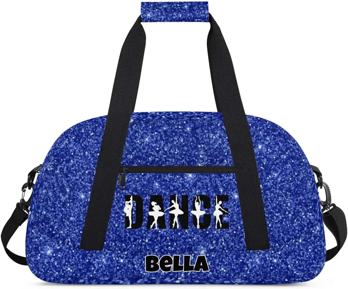 Custom Dance Gym Bag Ballet Personalized Name Sport Duffel Bag for Girls Carry On Overnight Weekender Travel Bag Training Bags, Glitter Navy Blue