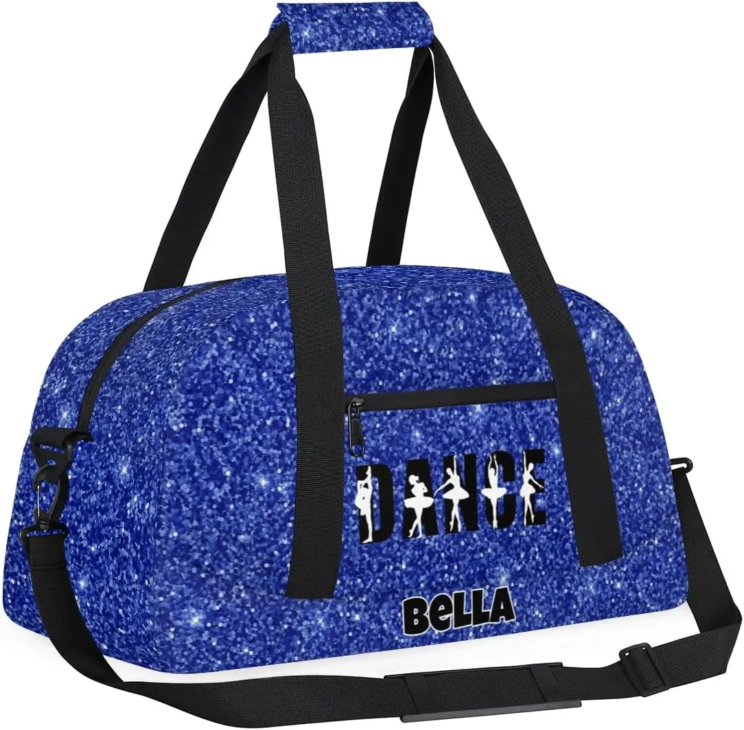 Custom Dance Gym Bag Ballet Personalized Name Sport Duffel Bag for Girls Carry On Overnight Weekender Travel Bag Training Bags, Glitter Navy Blue