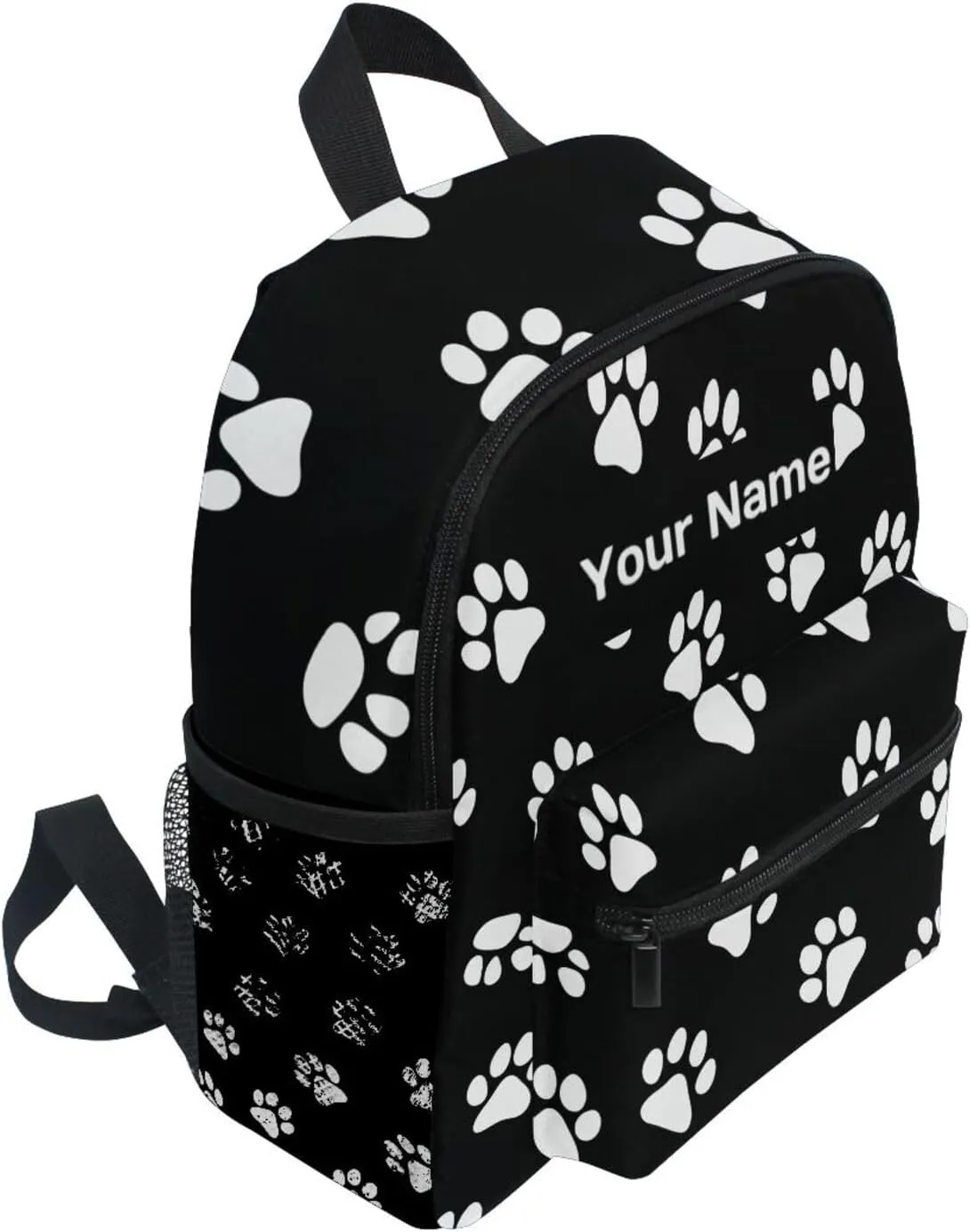 Custom Dog Paw Print Kids Backpack for Girls Boys, Animal Puppy Footprint Toddler Casual Daypack Backpacks, Personalized with Kid's Name Preschool School Bag, Children Travel Bookbag with Chest Strap