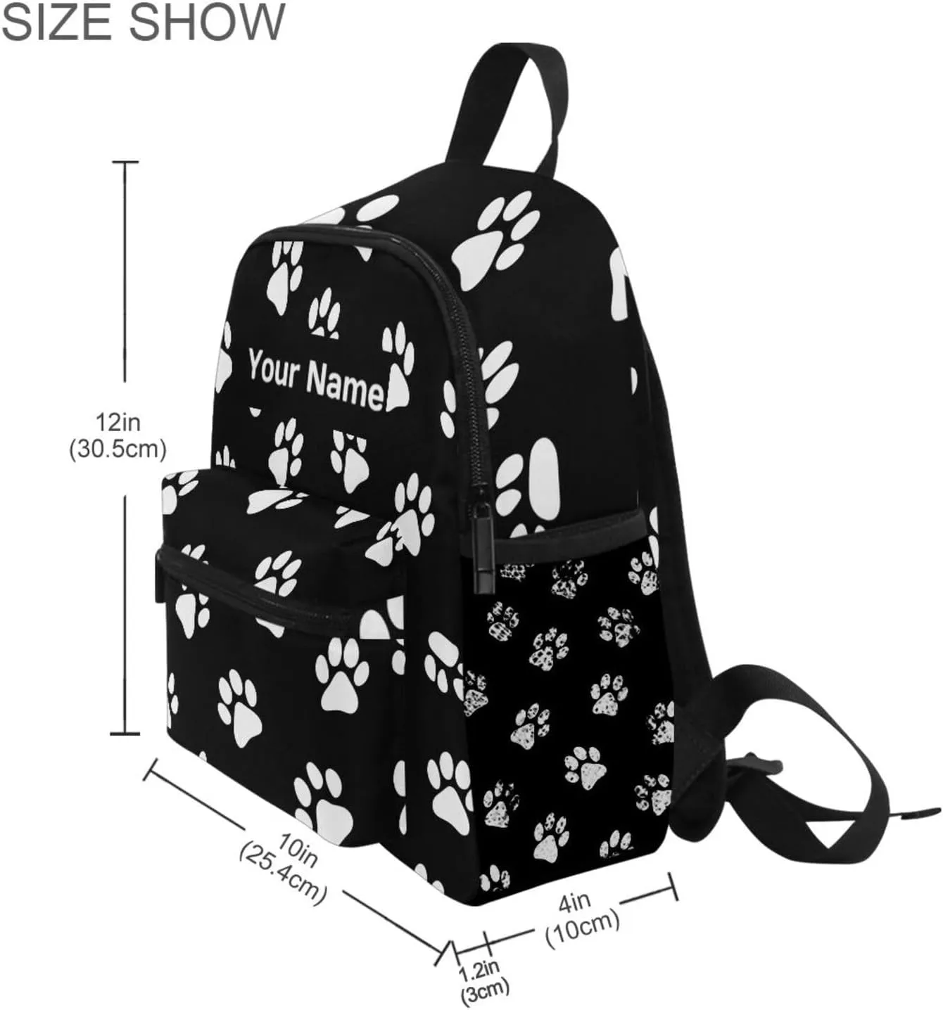 Custom Dog Paw Print Kids Backpack for Girls Boys, Animal Puppy Footprint Toddler Casual Daypack Backpacks, Personalized with Kid's Name Preschool School Bag, Children Travel Bookbag with Chest Strap