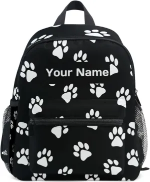 Custom Dog Paw Print Kids Backpack for Girls Boys, Animal Puppy Footprint Toddler Casual Daypack Backpacks, Personalized with Kid's Name Preschool School Bag, Children Travel Bookbag with Chest Strap