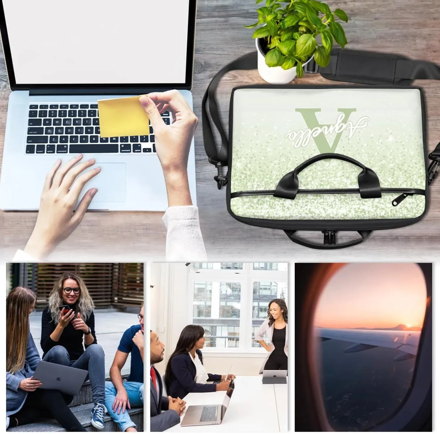 Custom Glitter Capital Laptop-Bags, Personalized Name Computer Bags Laptop Case for Business Work, 15 Inch