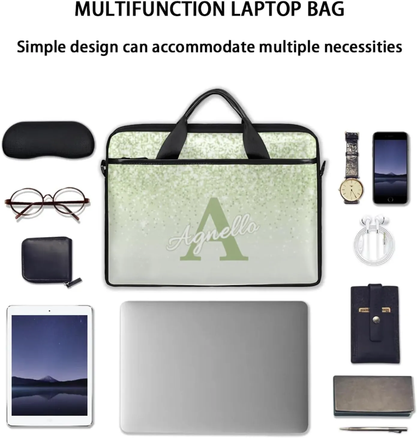 Custom Glitter Capital Laptop-Bags, Personalized Name Computer Bags Laptop Case for Business Work, 15 Inch