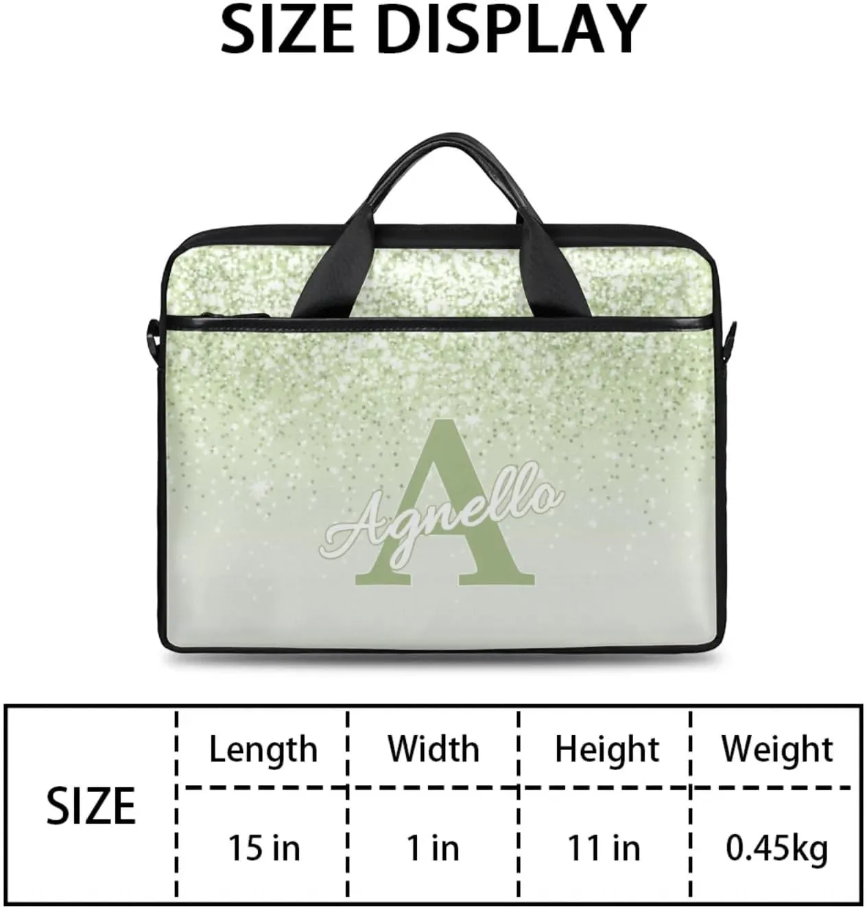 Custom Glitter Capital Laptop-Bags, Personalized Name Computer Bags Laptop Case for Business Work, 15 Inch
