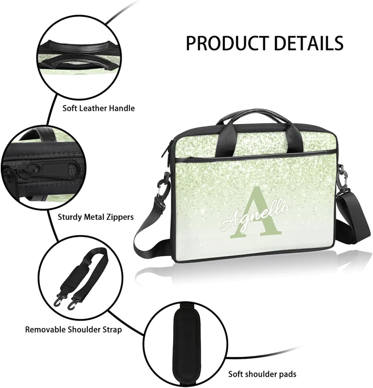Custom Glitter Capital Laptop-Bags, Personalized Name Computer Bags Laptop Case for Business Work, 15 Inch