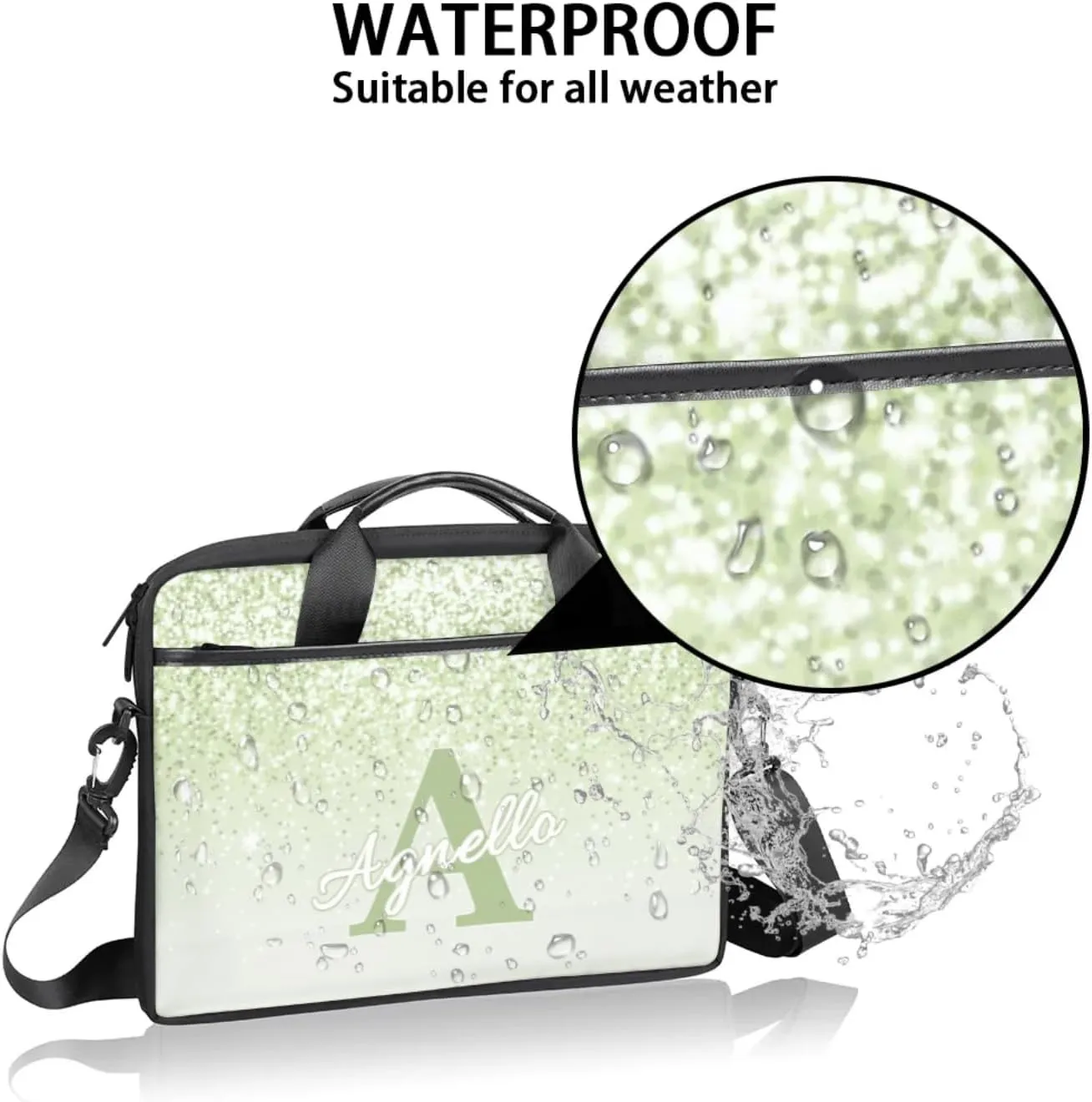 Custom Glitter Capital Laptop-Bags, Personalized Name Computer Bags Laptop Case for Business Work, 15 Inch
