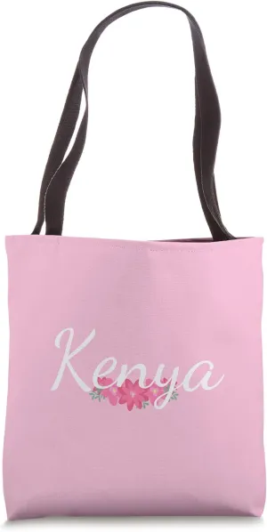 Custom Kenya Gift Personalized Name Flowers Floral Pink Tote Bag
