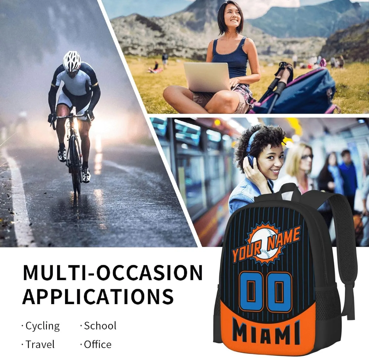 Custom Miami Backpack for Boy Girl Personalized Name Number High Capacity School Backpacks Laptop Bag Casual Travel Backpack Men Women
