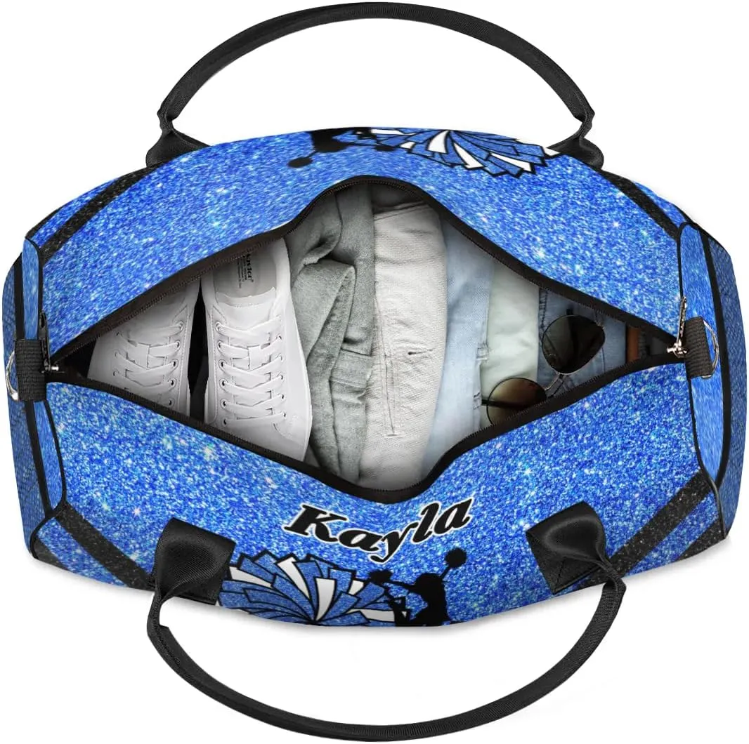 Custom Name Cheerleader Bag Personalized Gym Bag Sport Duffel Bags Customized Cheerleading Bag Overnight Bag, Dark Blue Glitter