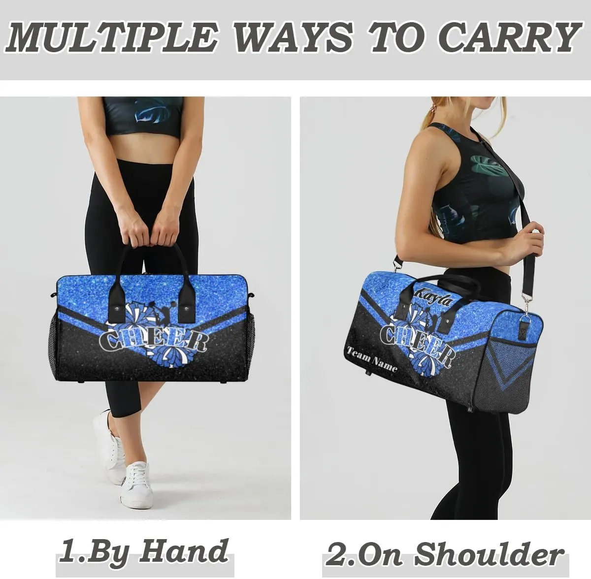 Custom Name Cheerleader Bag Personalized Gym Bag Sport Duffel Bags Customized Cheerleading Bag Overnight Bag, Dark Blue Glitter