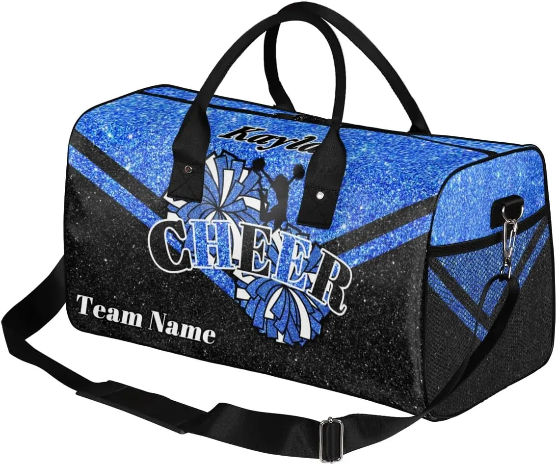 Custom Name Cheerleader Bag Personalized Gym Bag Sport Duffel Bags Customized Cheerleading Bag Overnight Bag, Dark Blue Glitter