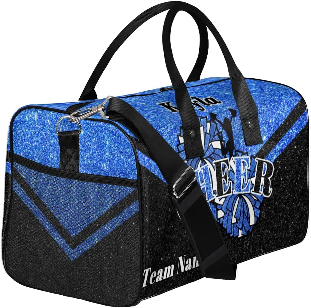 Custom Name Cheerleader Bag Personalized Gym Bag Sport Duffel Bags Customized Cheerleading Bag Overnight Bag, Dark Blue Glitter