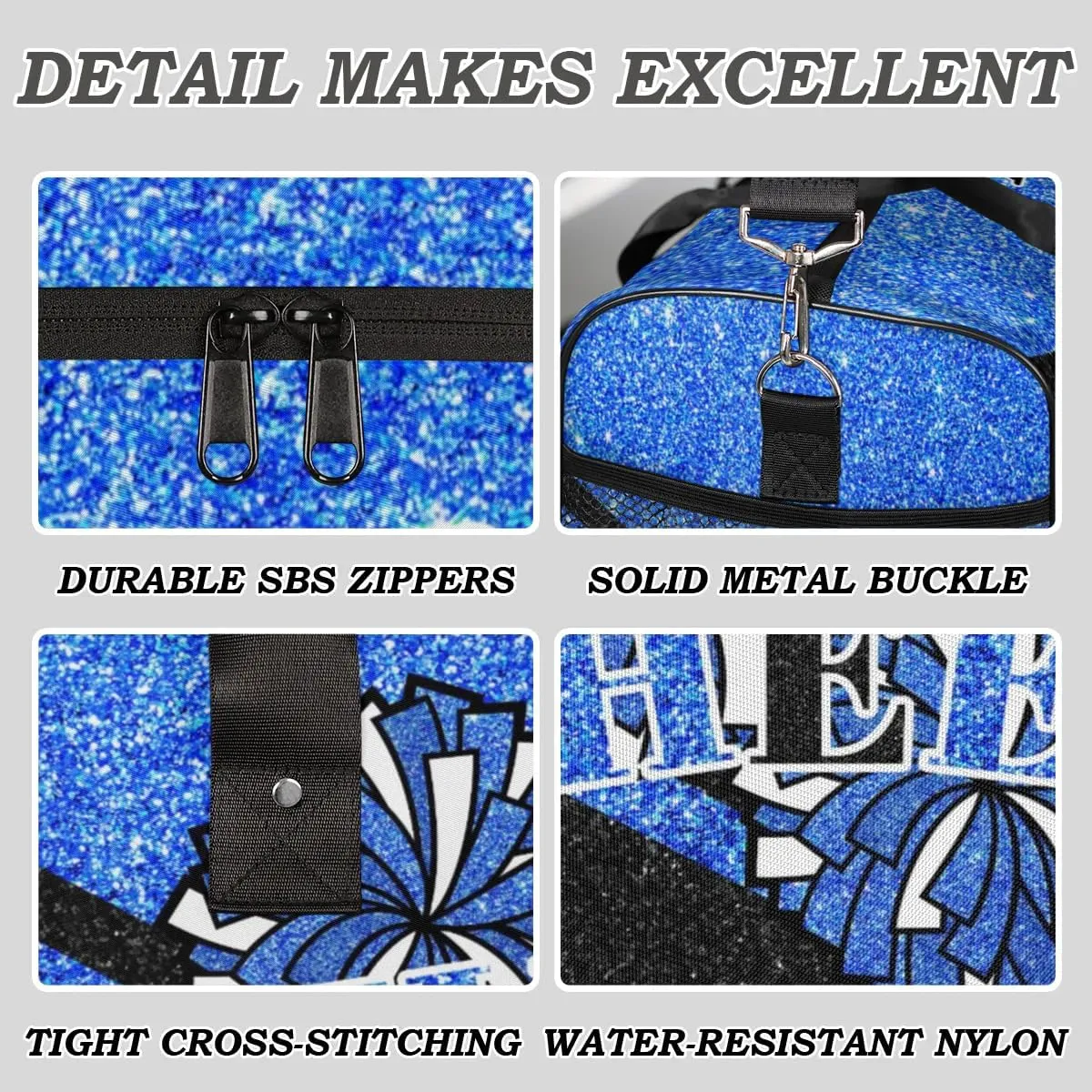 Custom Name Cheerleader Bag Personalized Gym Bag Sport Duffel Bags Customized Cheerleading Bag Overnight Bag, Dark Blue Glitter
