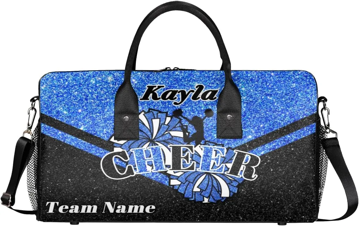 Custom Name Cheerleader Bag Personalized Gym Bag Sport Duffel Bags Customized Cheerleading Bag Overnight Bag, Dark Blue Glitter