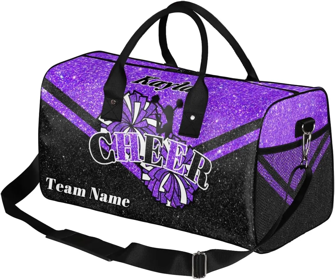 Custom Name Cheerleader Bag Personalized Gym Bag Sport Duffel Bags Customized Cheerleading Bag Overnight Bag, Dark Purple Glitter
