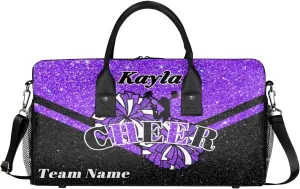 Custom Name Cheerleader Bag Personalized Gym Bag Sport Duffel Bags Customized Cheerleading Bag Overnight Bag, Dark Purple Glitter