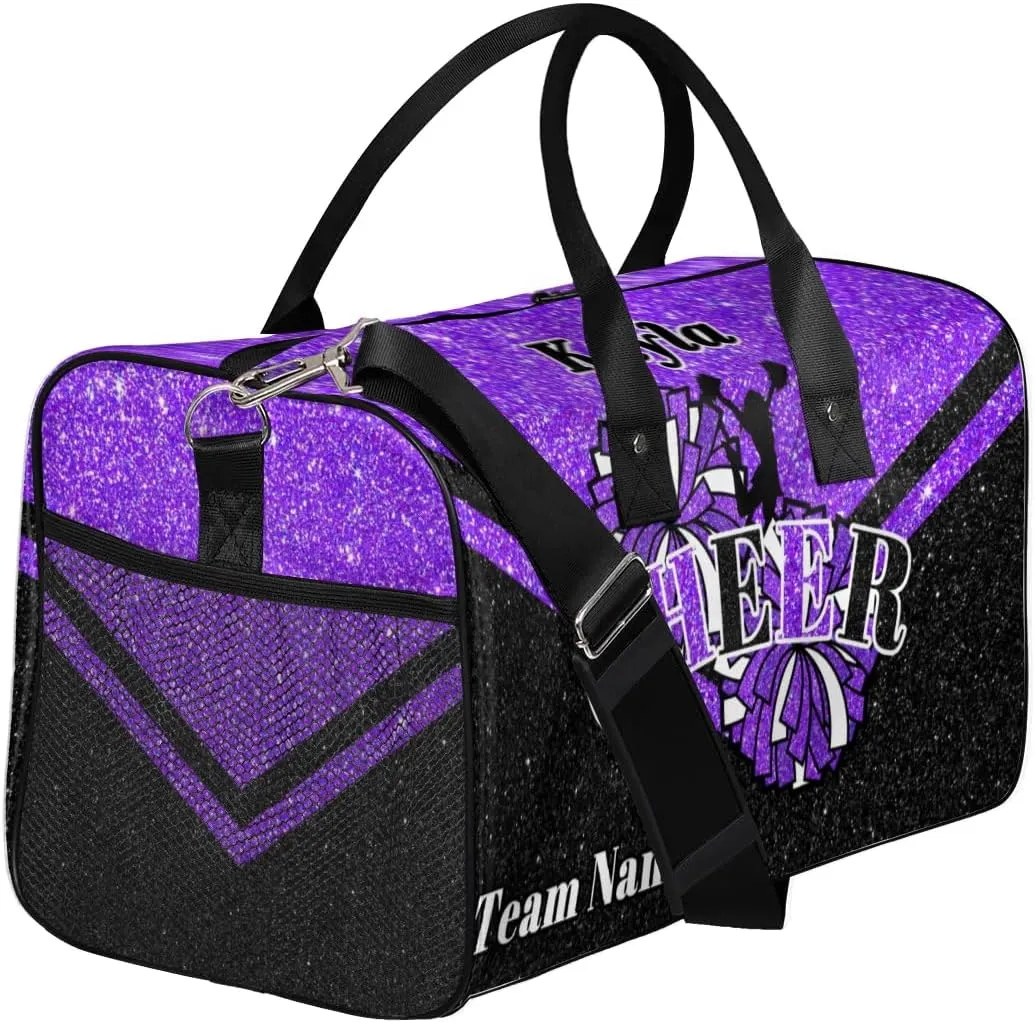 Custom Name Cheerleader Bag Personalized Gym Bag Sport Duffel Bags Customized Cheerleading Bag Overnight Bag, Dark Purple Glitter