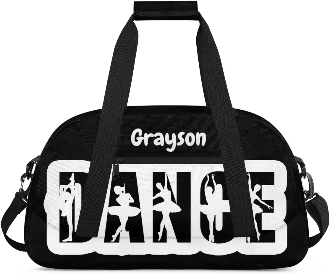Custom Name Dance Gym Bag Personalized Ballet Sport Duffel Bag Training Bag Carry On Overnight Weekender Travel Tote Bags, Black
