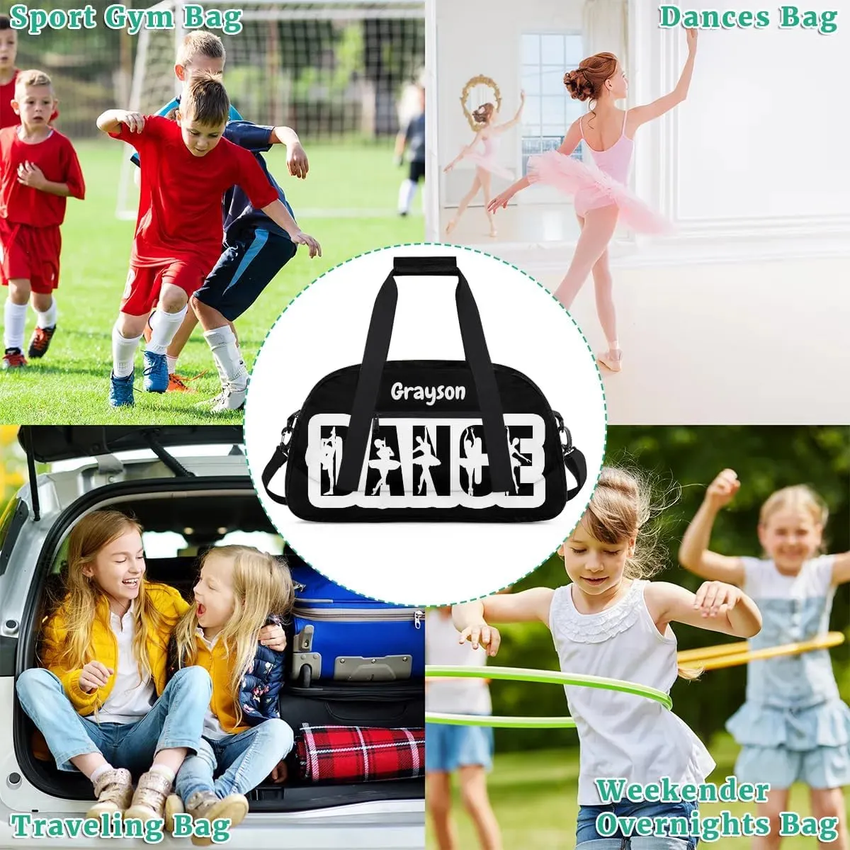 Custom Name Dance Gym Bag Personalized Ballet Sport Duffel Bag Training Bag Carry On Overnight Weekender Travel Tote Bags, Black