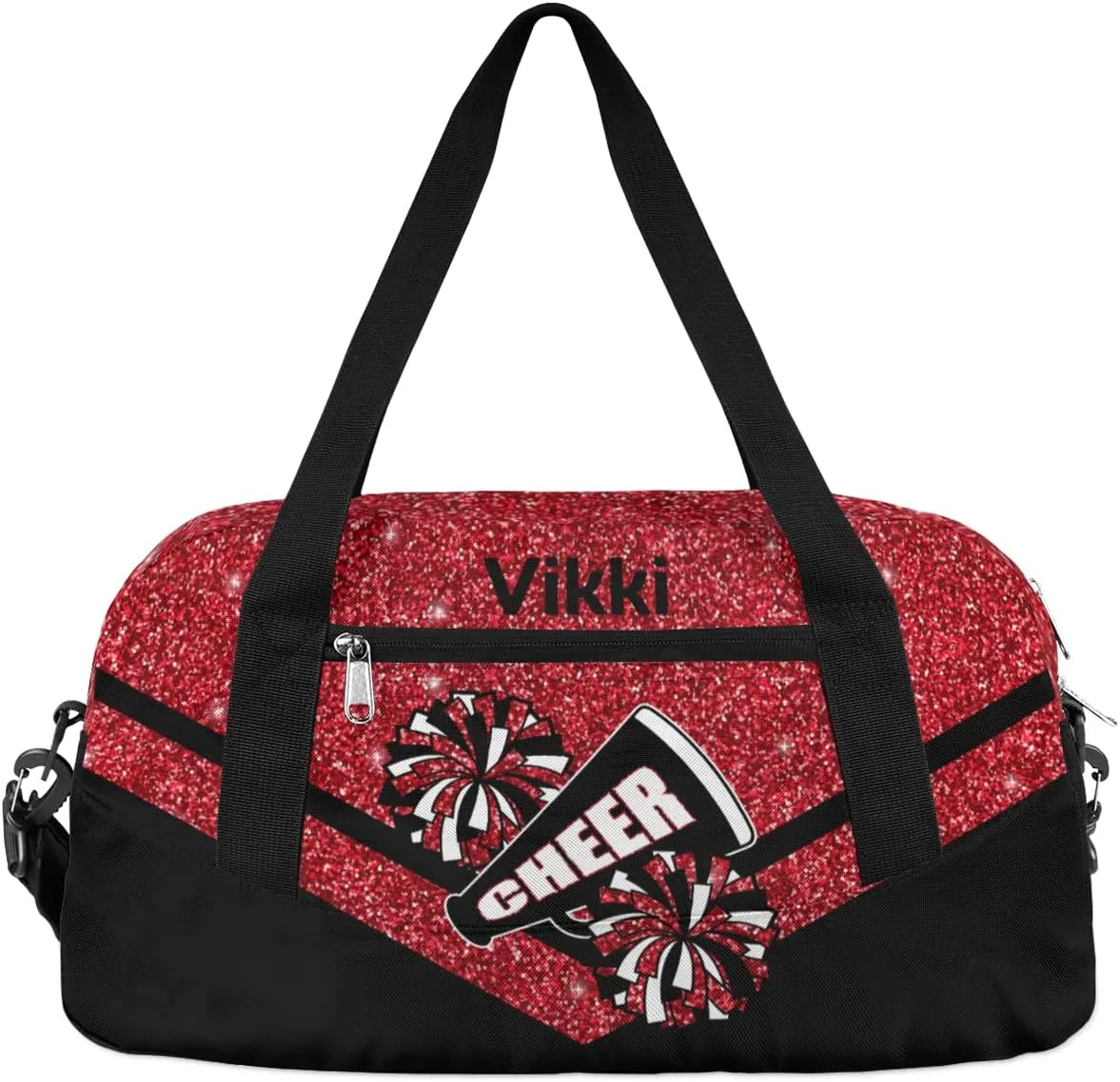 Custom Name Kids Duffel Bags for Girls Personalized Dance Gym Bag Customized Overnight Duffel Bag for Weekender Red Glitter Cheer