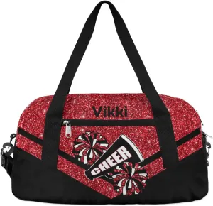 Custom Name Kids Duffel Bags for Girls Personalized Dance Gym Bag Customized Overnight Duffel Bag for Weekender Red Glitter Cheer