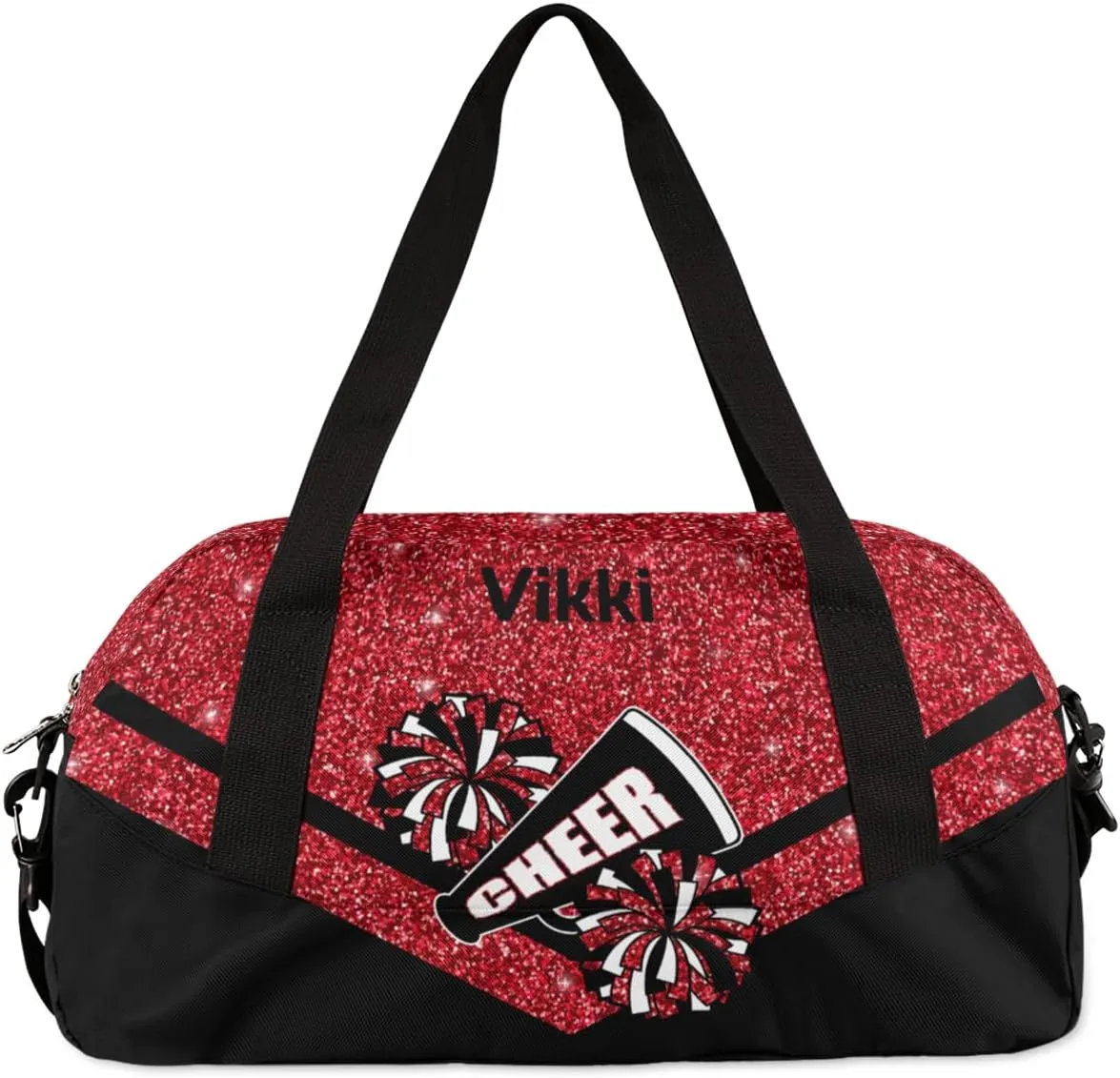 Custom Name Kids Duffel Bags for Girls Personalized Dance Gym Bag Customized Overnight Duffel Bag for Weekender Red Glitter Cheer