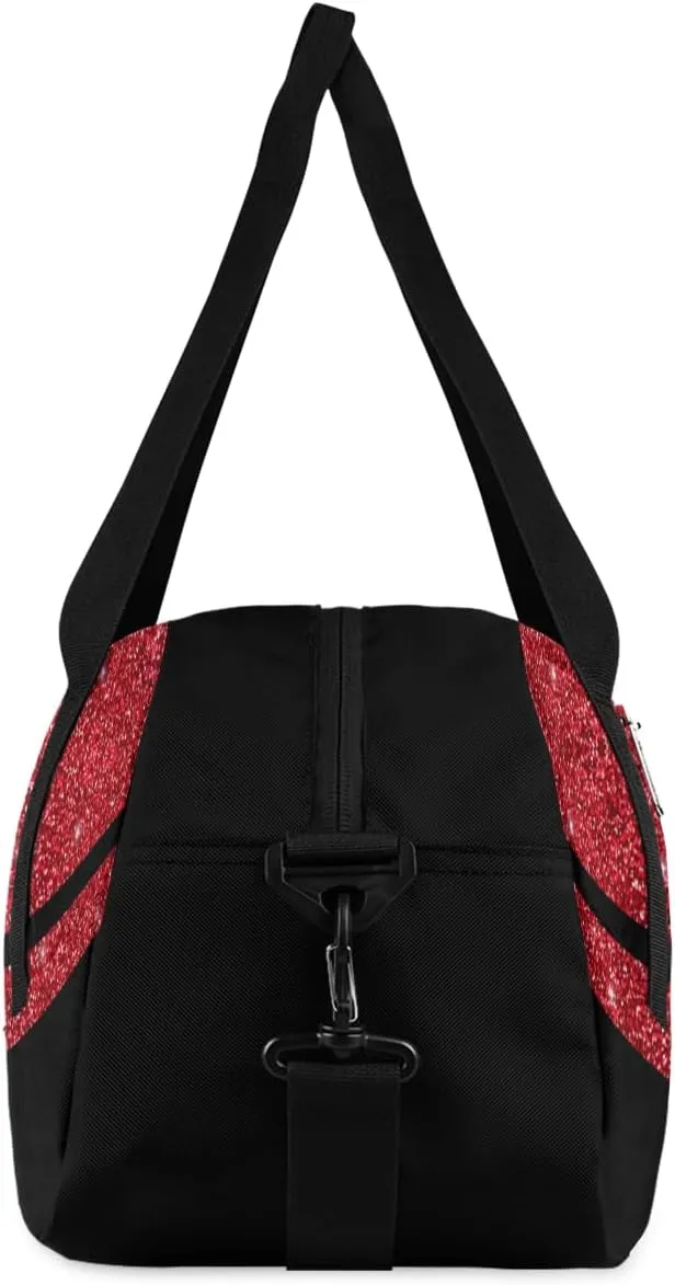 Custom Name Kids Duffel Bags for Girls Personalized Dance Gym Bag Customized Overnight Duffel Bag for Weekender Red Glitter Cheer