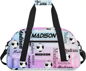 Custom Soccer Gym Bag Duffel Bag for Women Men, Personalized Name Travel Sport Bags Customized Footballs Bag, Cut Glitter Pattern