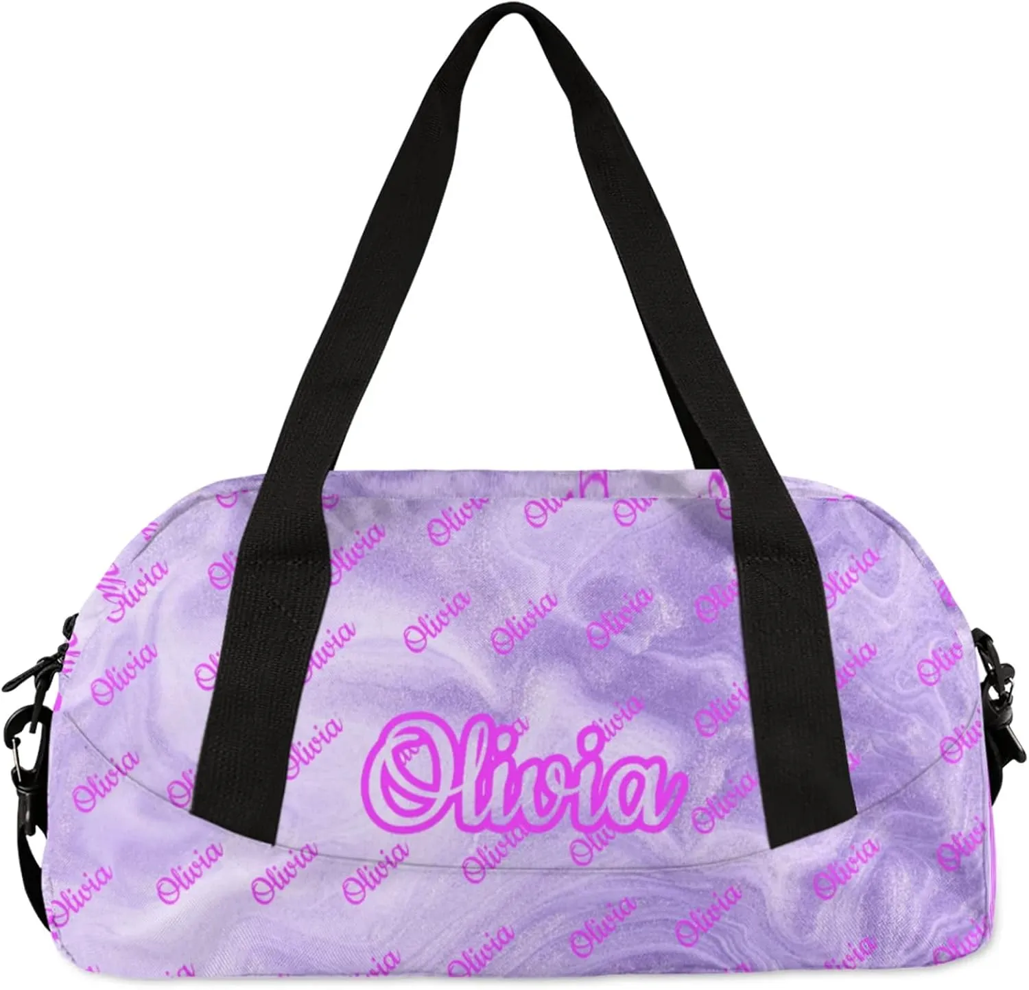 Custom Sport Duffel Bags Personalized Travel Overnight Bag Waterproof Dance Bag Lightweight Carry-On Tote for Women Men 18.5in, Purple Fluid Glitter