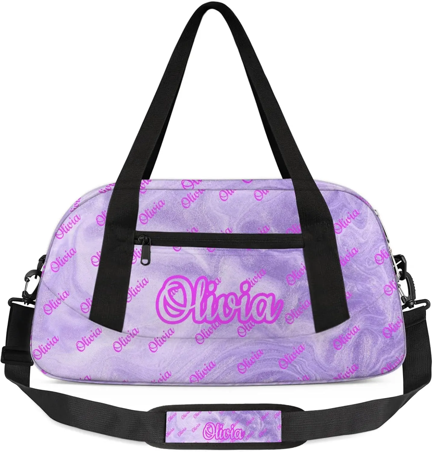 Custom Sport Duffel Bags Personalized Travel Overnight Bag Waterproof Dance Bag Lightweight Carry-On Tote for Women Men 18.5in, Purple Fluid Glitter