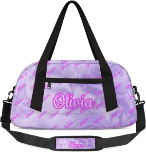 Custom Sport Duffel Bags Personalized Travel Overnight Bag Waterproof Dance Bag Lightweight Carry-On Tote for Women Men 18.5in, Purple Fluid Glitter