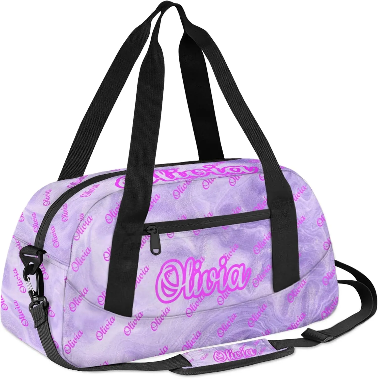 Custom Sport Duffel Bags Personalized Travel Overnight Bag Waterproof Dance Bag Lightweight Carry-On Tote for Women Men 18.5in, Purple Fluid Glitter