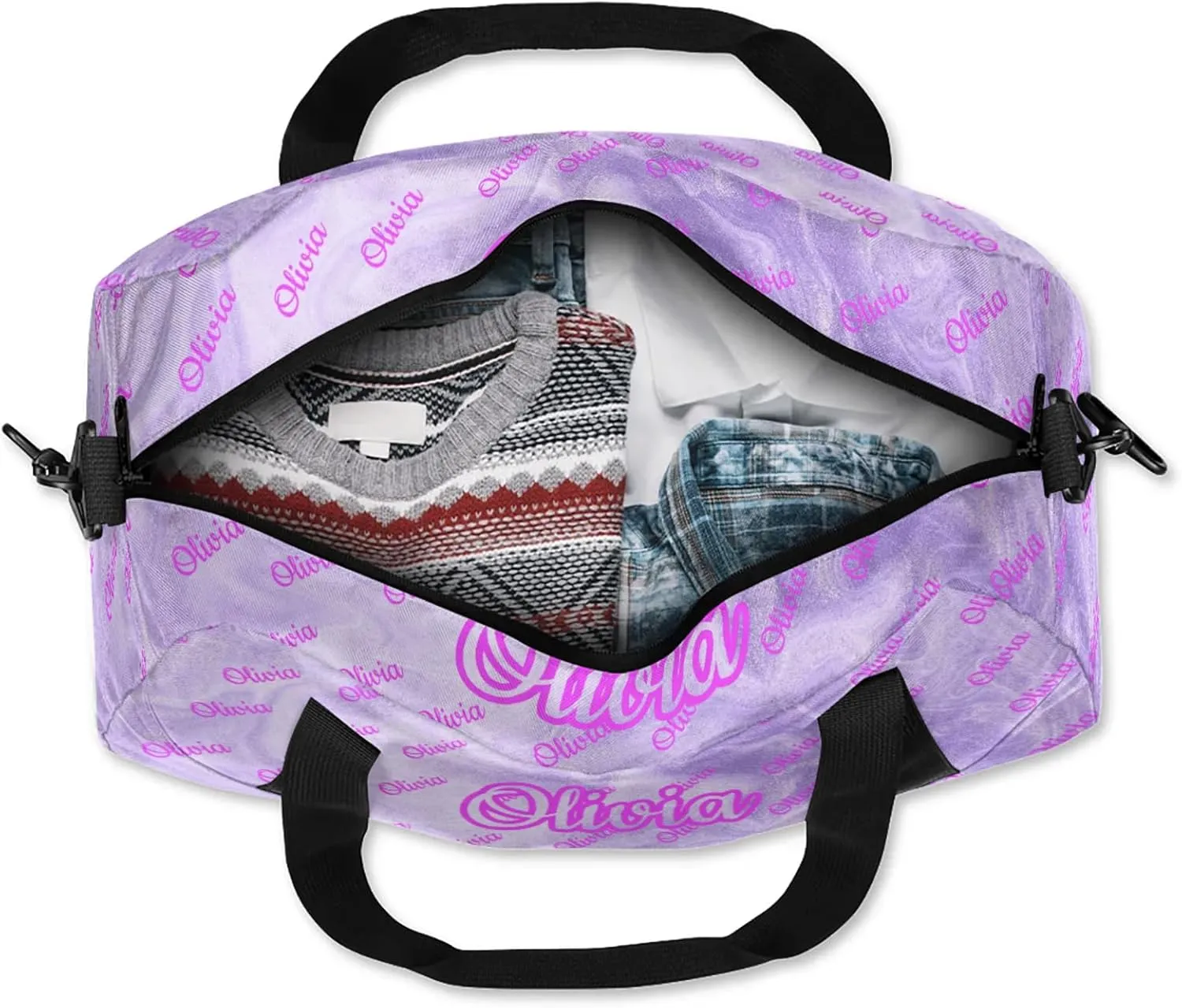 Custom Sport Duffel Bags Personalized Travel Overnight Bag Waterproof Dance Bag Lightweight Carry-On Tote for Women Men 18.5in, Purple Fluid Glitter