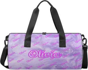 Custom Sport Duffel Bags Round Personalized Dance Bag Travel Overnight Bag Waterproof Gym Bag Lightweight Carry-On Tote for Women Men 17.6in, Purple Fluid Glitter