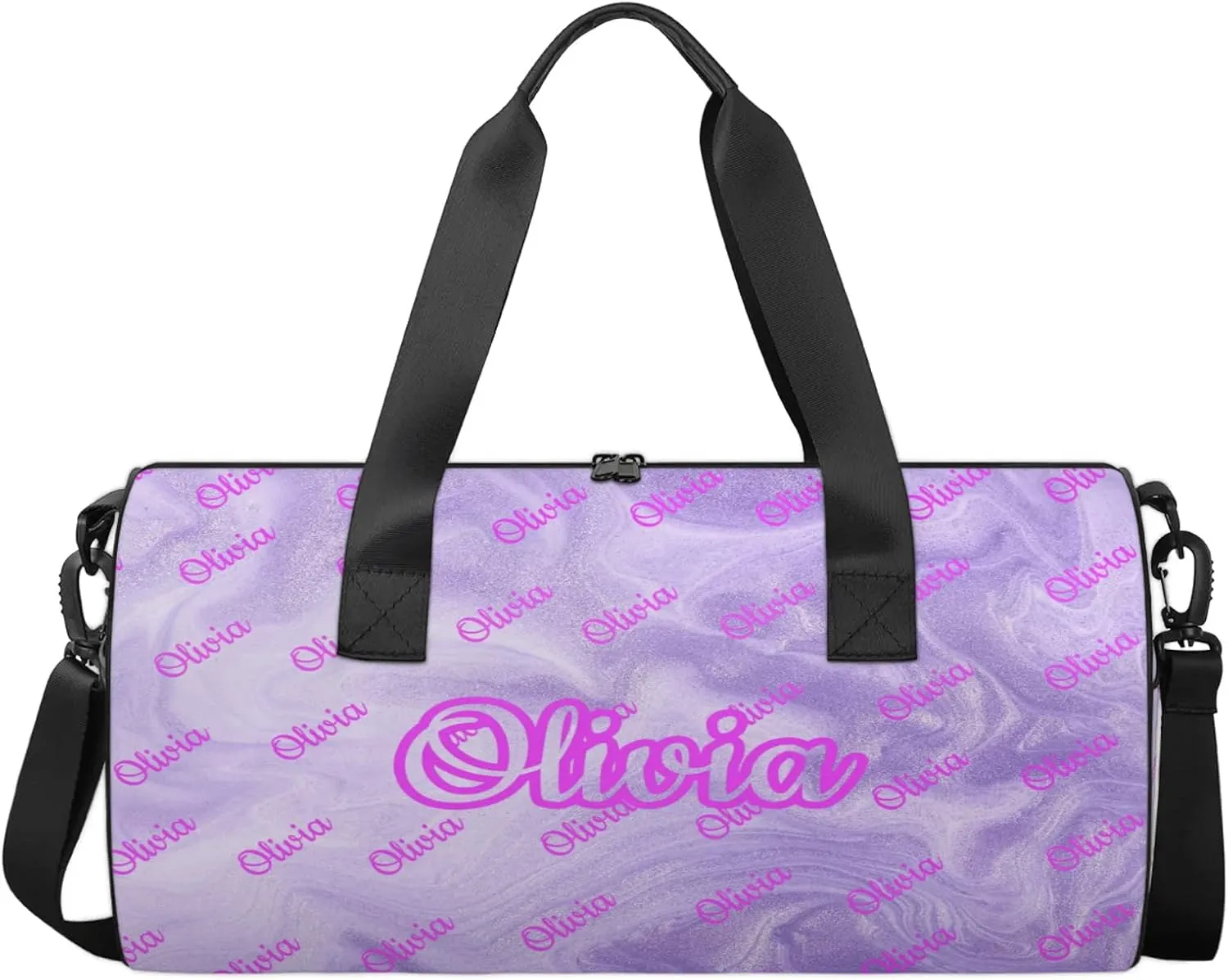 Custom Sport Duffel Bags Round Personalized Dance Bag Travel Overnight Bag Waterproof Gym Bag Lightweight Carry-On Tote for Women Men 17.6in, Purple Fluid Glitter