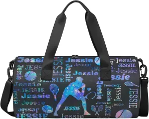 Custom Tennis Sport Bags Personalized Sports Gym Bag with Name Overnight Weekender Duffel Bag Customized Gifts for Women Men, Colorful Glitter