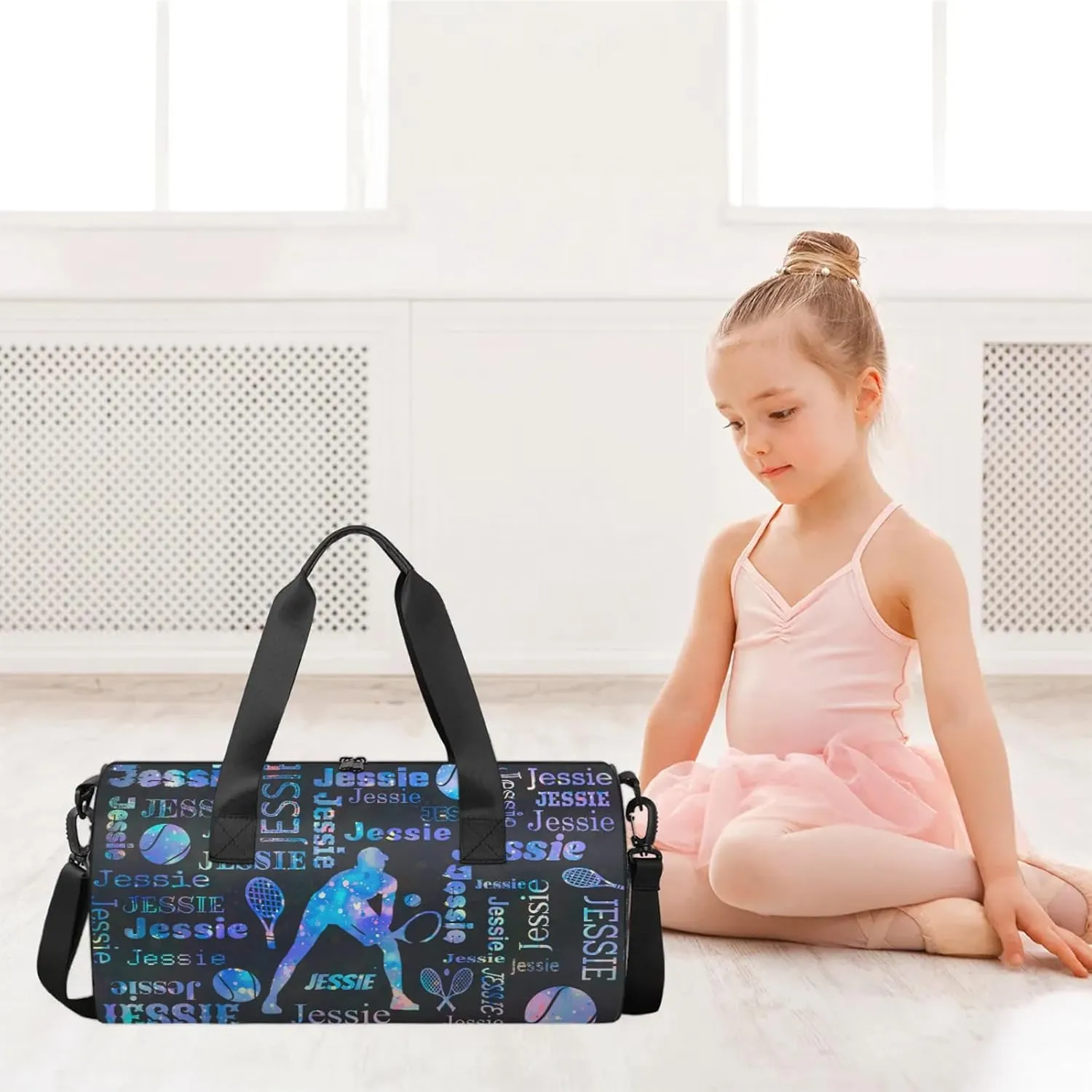 Custom Tennis Sport Bags Personalized Sports Gym Bag with Name Overnight Weekender Duffel Bag Customized Gifts for Women Men, Colorful Glitter