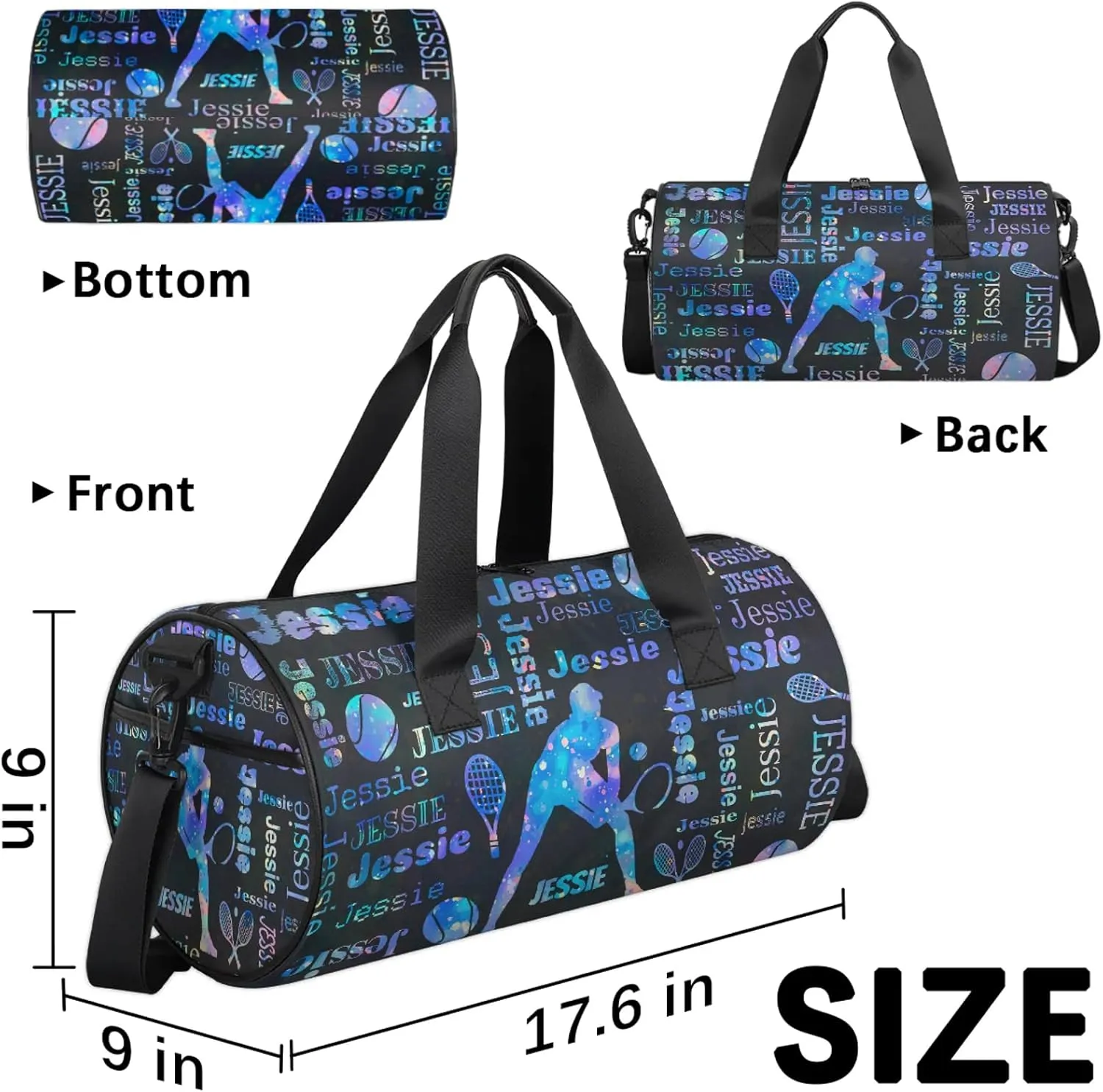 Custom Tennis Sport Bags Personalized Sports Gym Bag with Name Overnight Weekender Duffel Bag Customized Gifts for Women Men, Colorful Glitter