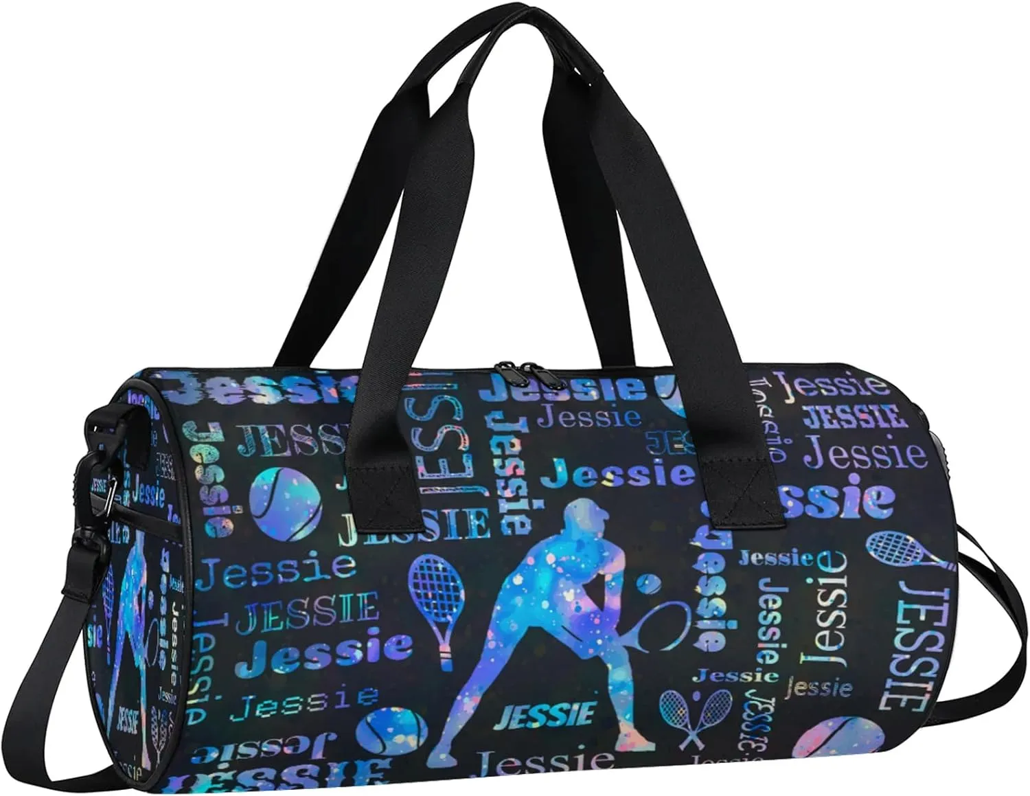 Custom Tennis Sport Bags Personalized Sports Gym Bag with Name Overnight Weekender Duffel Bag Customized Gifts for Women Men, Colorful Glitter